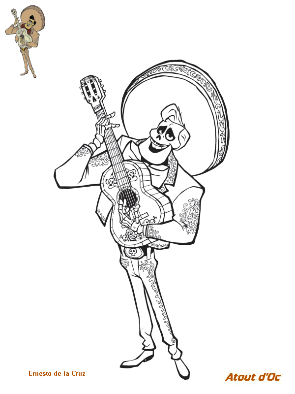 Coloriage Charmant Ernesto De La Cruz Chanteur Et Musicien Célèbre - Coco Disney à imprimer